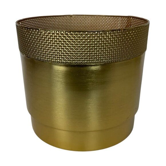 Brushed Gold Metal Waste Basket Or Planter With Woven Textured Top - Picture 3 of 7